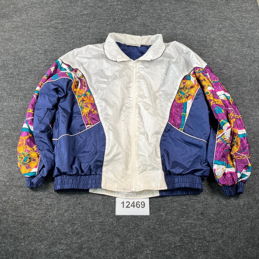 Westside Connection Windbreaker Jacket Womens L Blue White Good Vintage Baroque